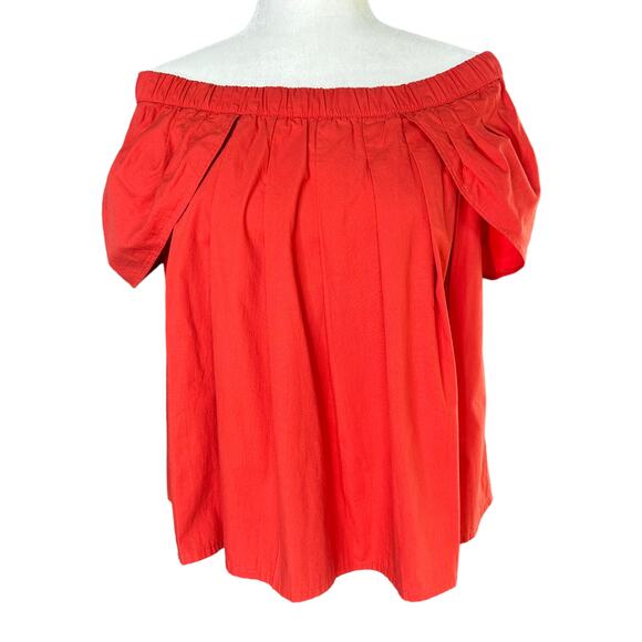 MLM the LABEL Womens XS Red Cotton Short Tulip Sleeve Off Shoulder Pleated Top - Picture 1 of 8